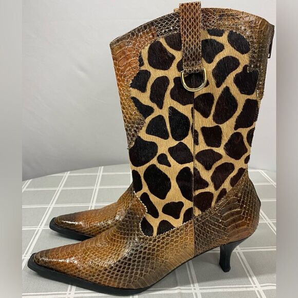 J Renee Womens Size 7.5 Lioness Boots Shoes Snakeskin Fur Giraffe Print Pattern - Picture 4 of 15